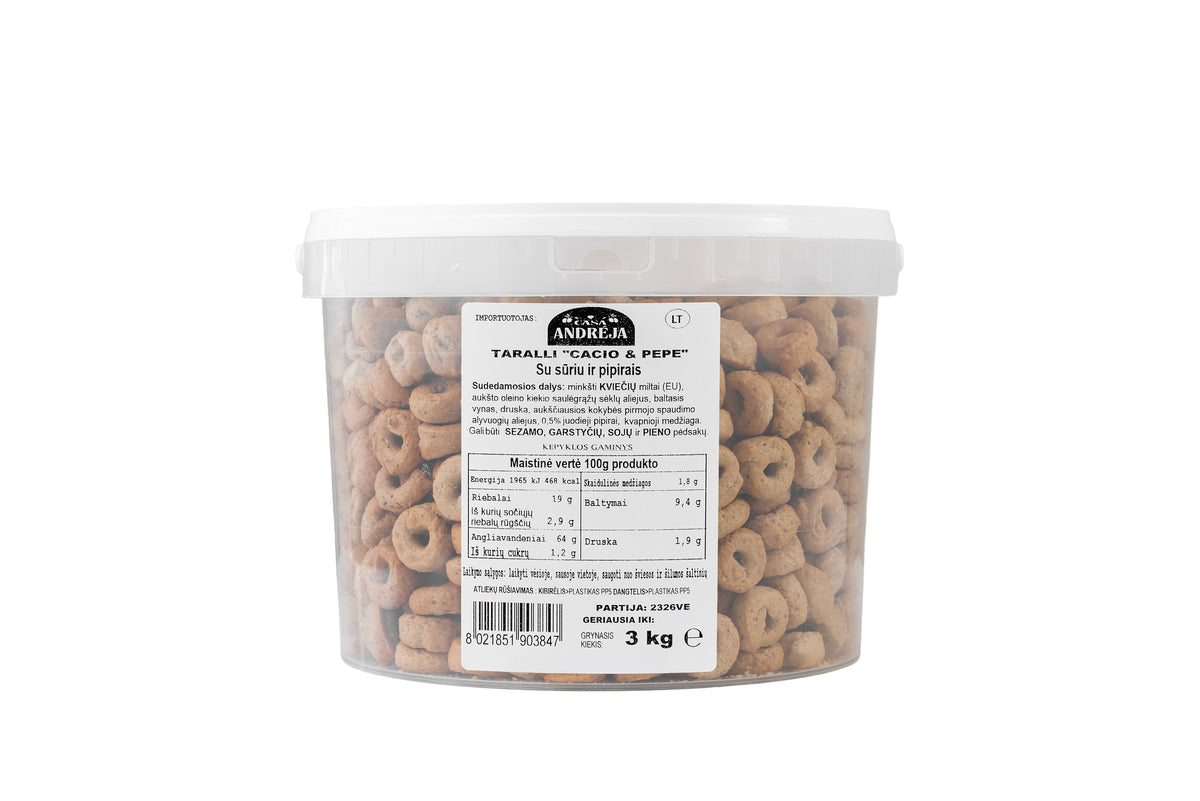 Taralli “Cacio & Pepe” su sūriu ir pipirais, 3 kg.