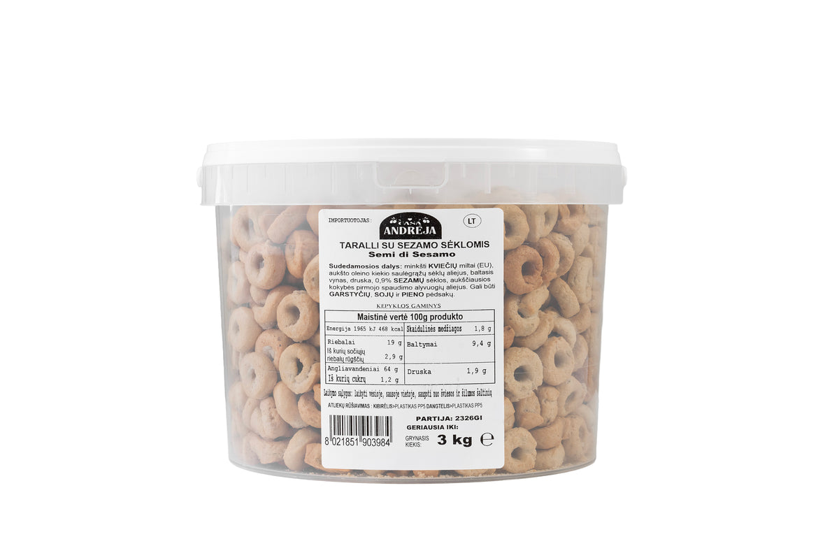 Taralli su sezamo sėklomis, 3 kg.